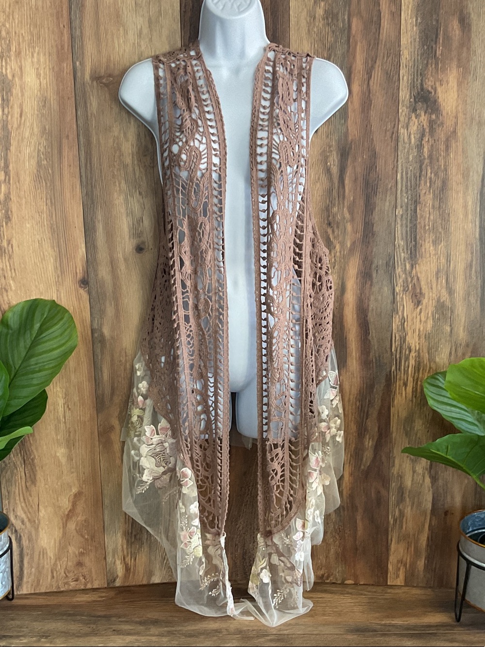 Origami by Vivien Crochet Open-Front Vest Cardigan M/L         229B
